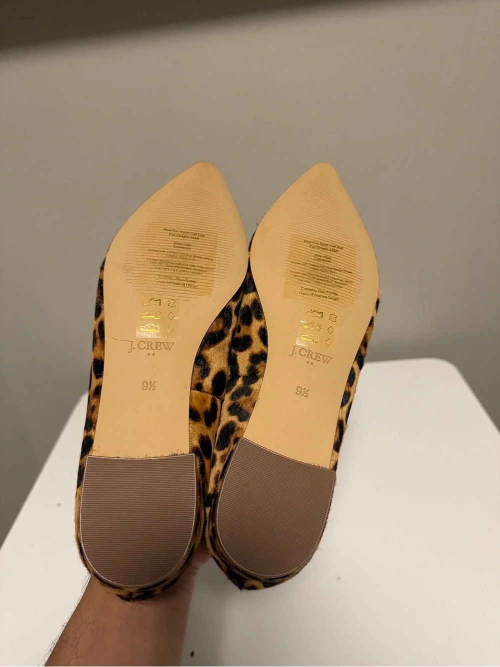 J.Crew Leopard Print Marina Calf Hair Trendy Ballet Pointed Toe Flats US 9.5